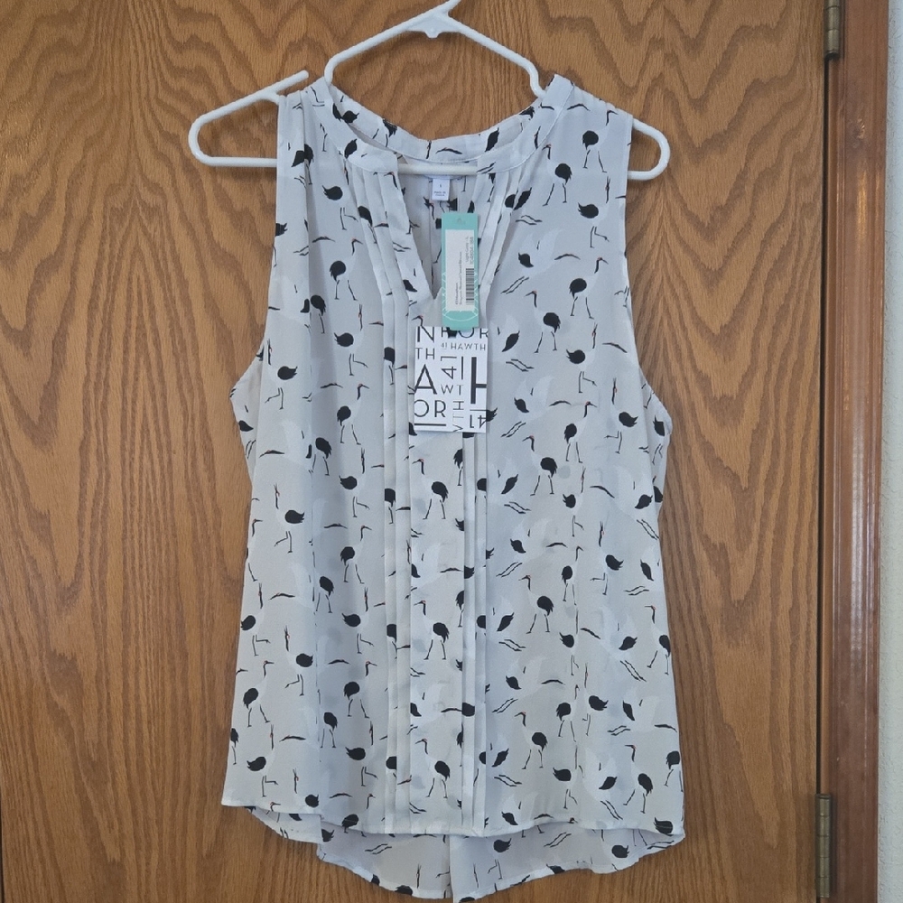 41 Hawthorn Gray and White Button Down Blouse with Mandarin Collar